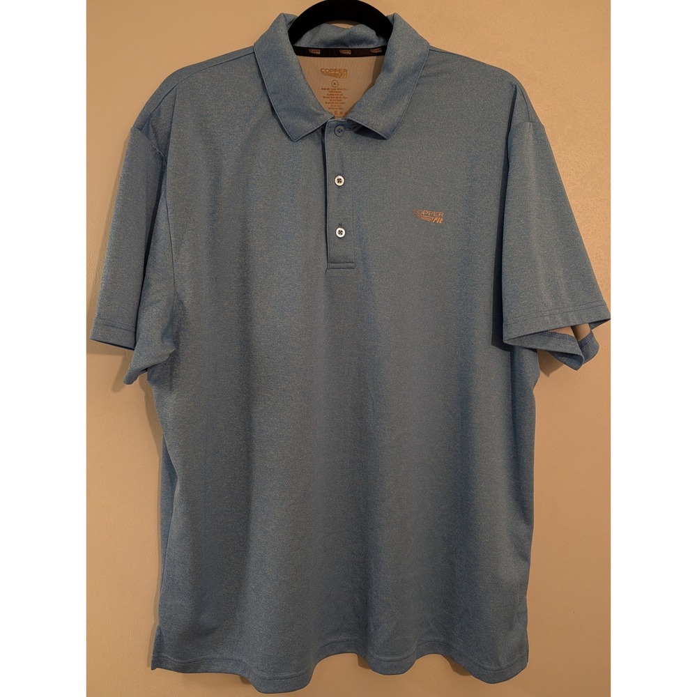 Copper Fit Mens XL Blue Heathered Copper Infused Short Sleeve Performance Polo